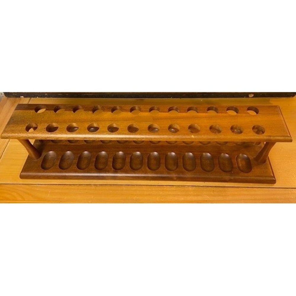 Decatur Industries Genuine Walnut 24 Pipe Rack Stand Vintage DECO Wood Display